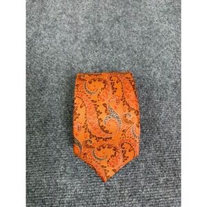 ERMENEGILDO ZEGNA Men's Tie 100% Silk Italy Orange Brown Paisley  58"X3 1/2"